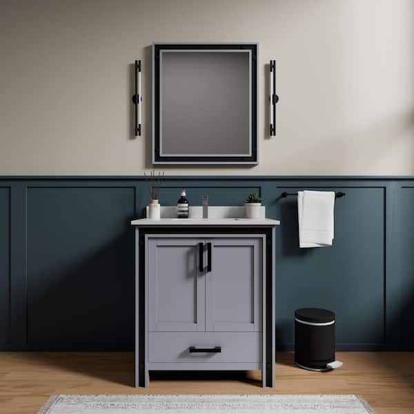 Ziva 30 in. W x 22 in. D Dark Grey Single Bath Vanity without Top and 28 in Mirror