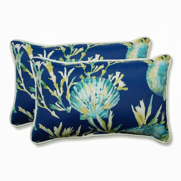 Pillow Perfect Tropical Blue Rectangular Outdoor Lumbar Throw Pillow 2-Pack