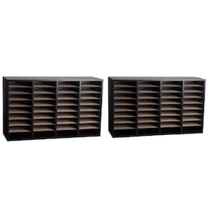 36 Compartment Wood Adjustable File Cabinet Literature Organizer, Black (2-Pack)