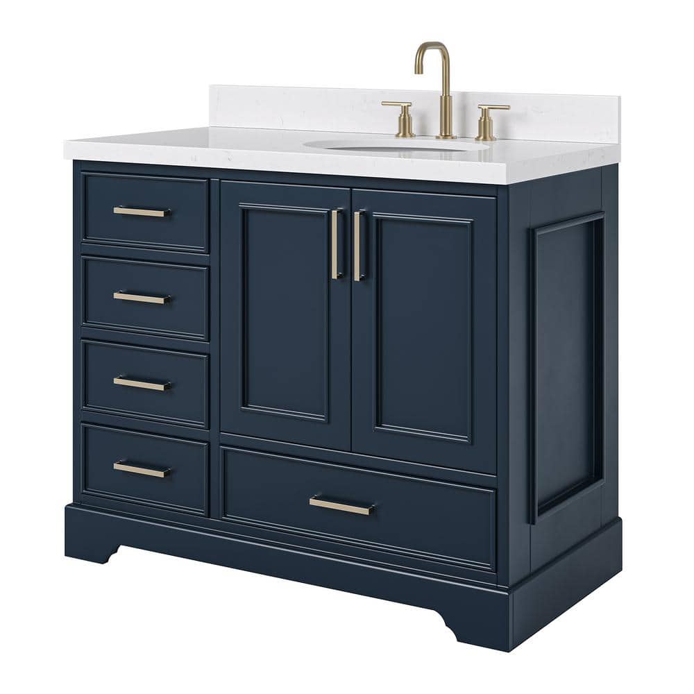 Midnight Blue 42" Single Bathroom Vanity with Carrara Marble Top