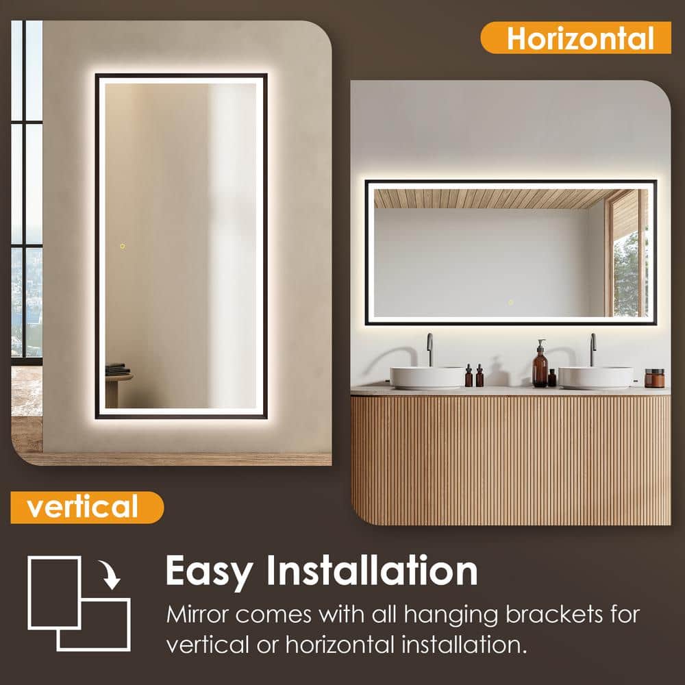 Apollo 60" x 30" Matte Black LED Vanity Mirror with Anti-Fog
