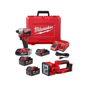 M18 18-Volt Lithium-Ion Brushless Cordless 1/4 in. Impact Driver Kit with LED Search Light & (2) 3.0Ah Batteries