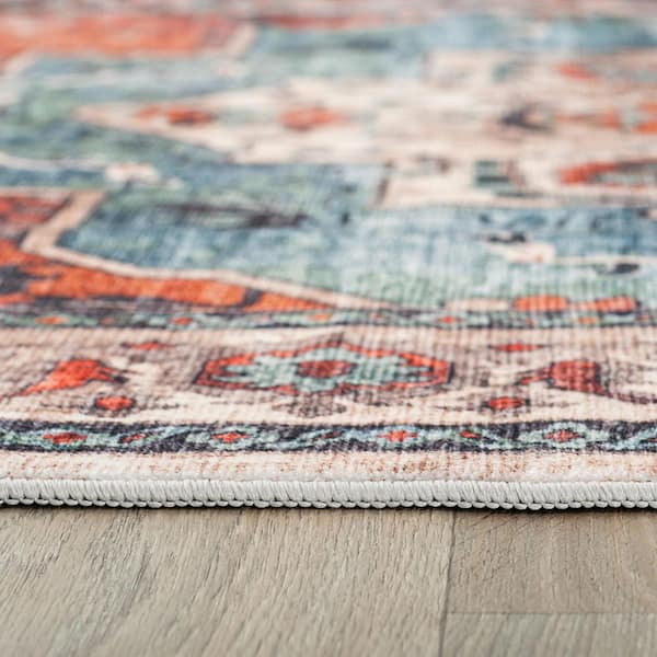 Transitional Medallion Washable Non Slip Multi 3 ft. x 5 ft. Area Rug