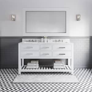 60 in. Vanity in Carrara White with Marble Vanity Top in Carrara White and Mirror