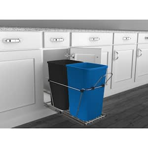 Blue/Black Double Pull Out Trash Can 27 qt. for Kitchen