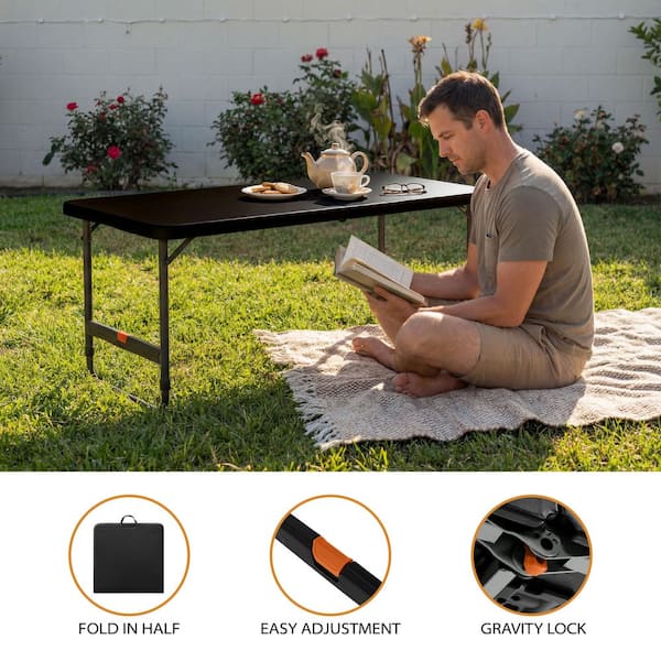HDX 4 ft. Black Resin Top Single Hand Adjustable Height Indoor