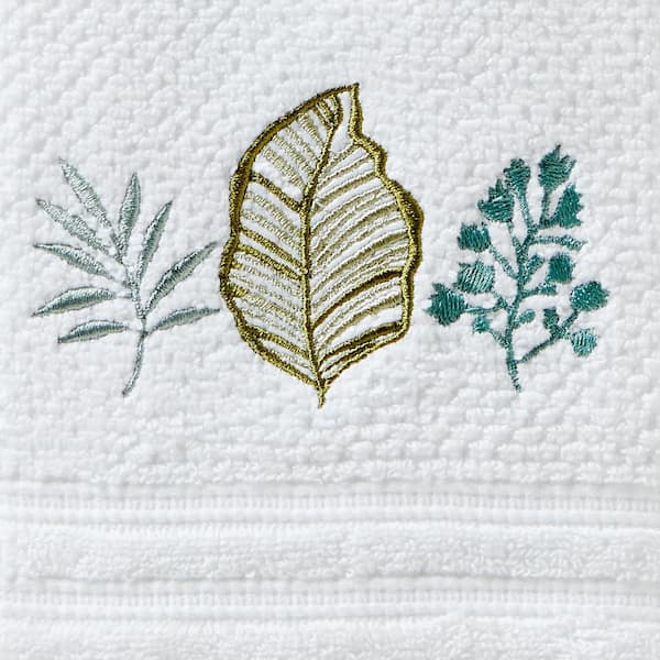 Hand Towel White Cotton Plush Terry Velour Embroidered Design 