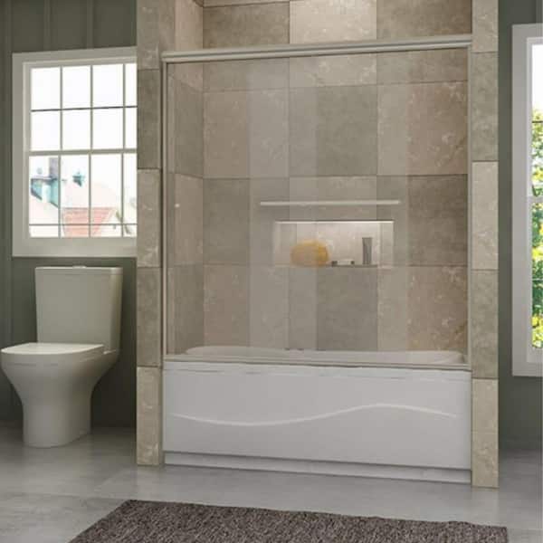 TOOLKISS 60 in. W x 62 in. H Bypass Sliding Semi-Frameless Bathtub Shower Door in Brushed Nickel with Clear Glass