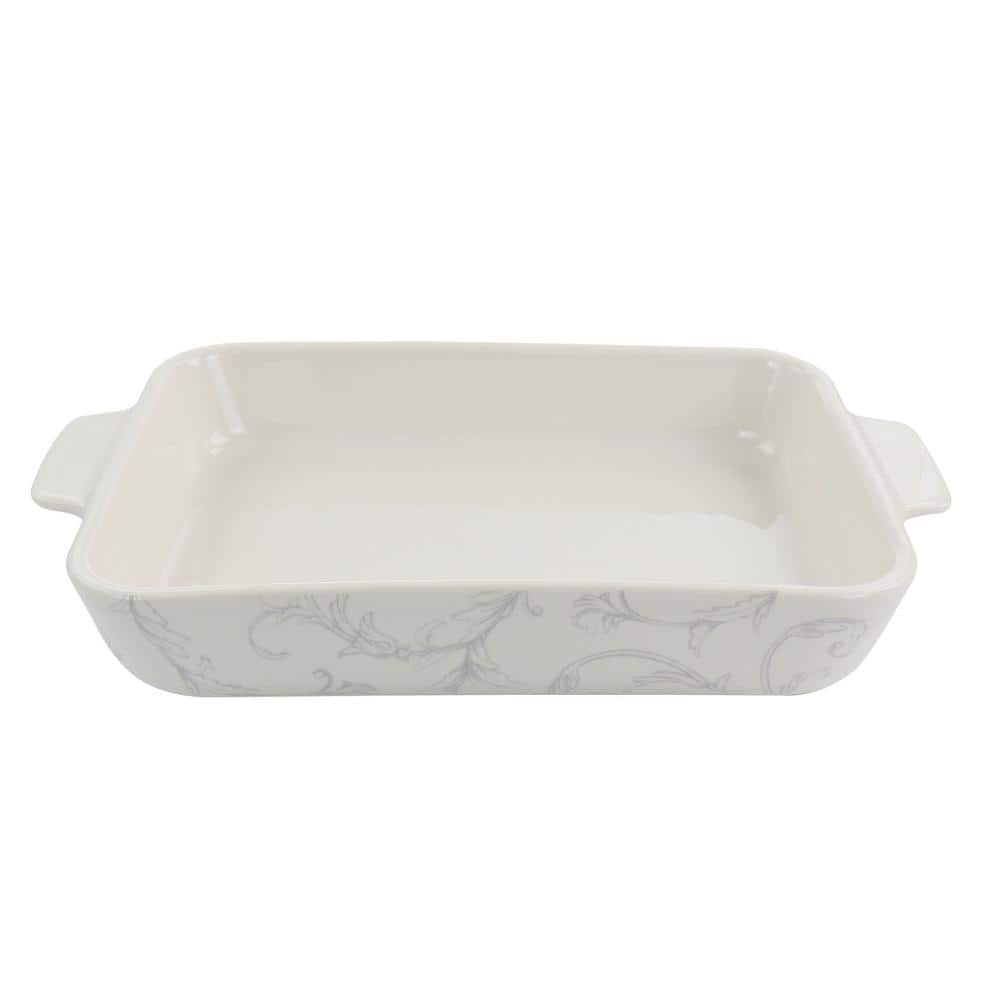 White Floral Ceramic 2-Piece Baker Set