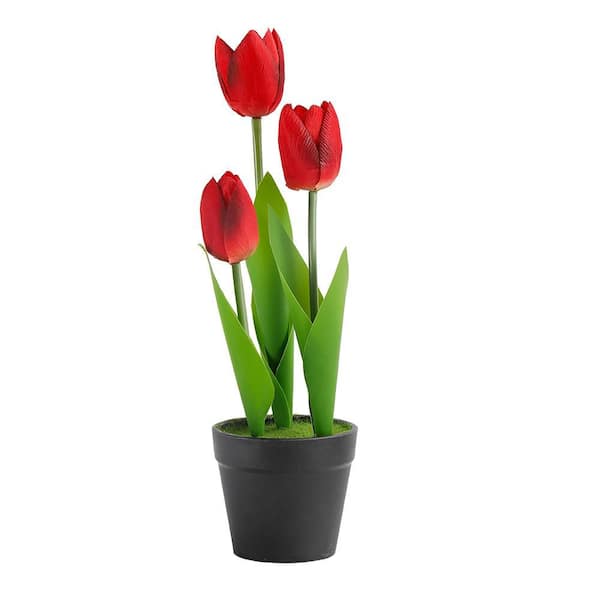 Oumilen Realistic Artificial Tulips 10 in. Red Artificial Tulips Plant for Home and Office Decor