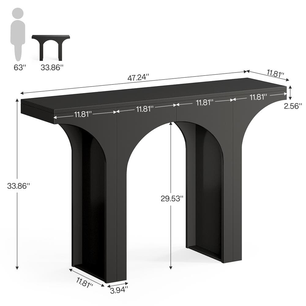 Black Wood 47-Inch Console Table with Arched Base