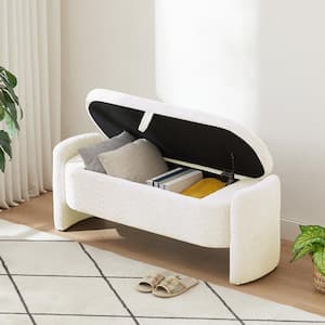 White 47 in. 3D Lamb Fleece Fabric Bedroom Bench Upholstered Ottoman with Large Storage Space for Living Room, Entryway