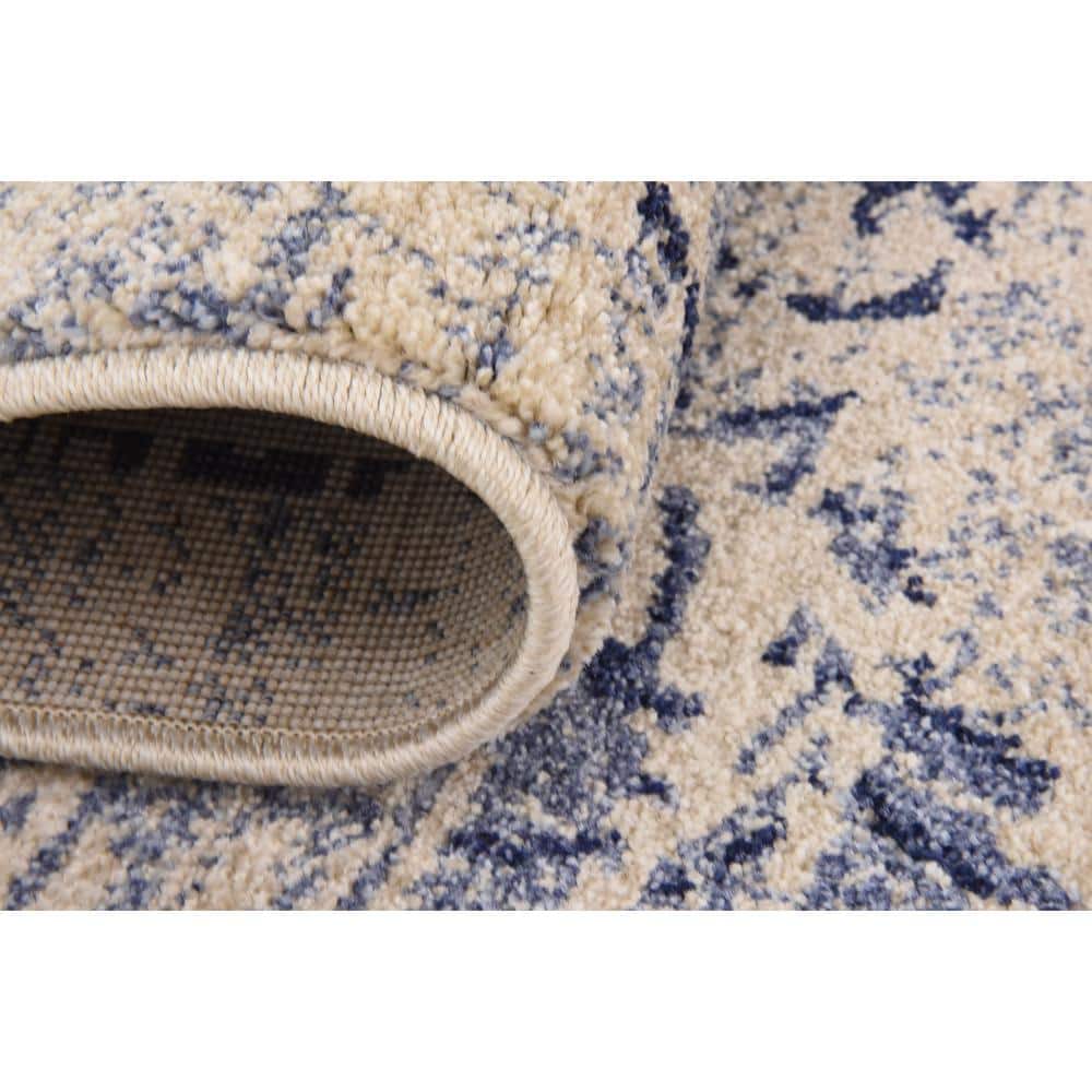 10' x 13' Blue and Ivory Floral Reversible Area Rug