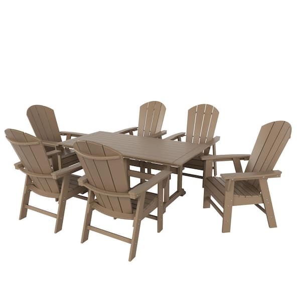 Laguna Outdoor Patio Weather Resistant Weatherwood Adirondack 7-Piece HDPE Plastic Dining Set
