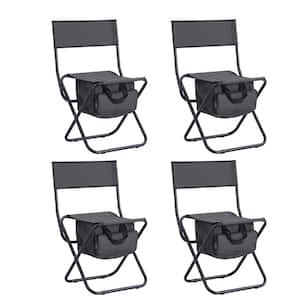 Portable Folding Metal Outdoor Lounge Chair in Grey Set of 4 with Storage Bag for Camping Picnics and Fishing