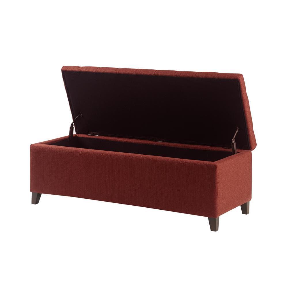 Elegant Rust Red Tufted Polyester Storage Bench with Ample Space