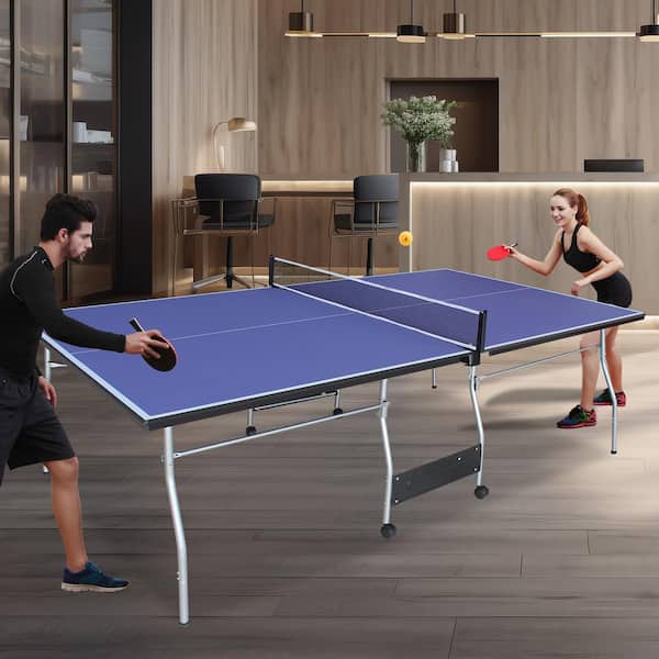 8FT Foldable Table Tennis Table Set-Mid-Size, Portable, with