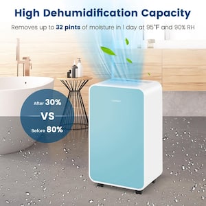 32 pt. 2500 sq. ft. Dehumidifier for Home Basement 3 Modes Portable in. Blue