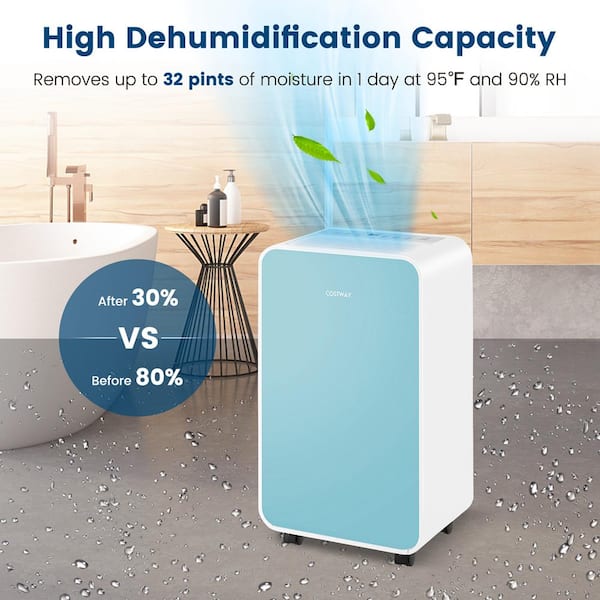 32 pt. 2500 sq. ft. Dehumidifier for Home Basement 3 Modes Portable in. Blue