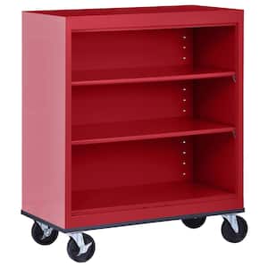 Mobile Bookcase Series 3-Shelf 42 in. Tall Steel Standard Bookcase With Casters in Red (36 in. W x 42 in. H x 18. D)