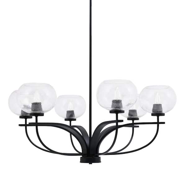 Unbranded Olympia 6-Light Matte Black Round Chandelier with 7 in. Clear Bubble Glass Shades, No bulbs included