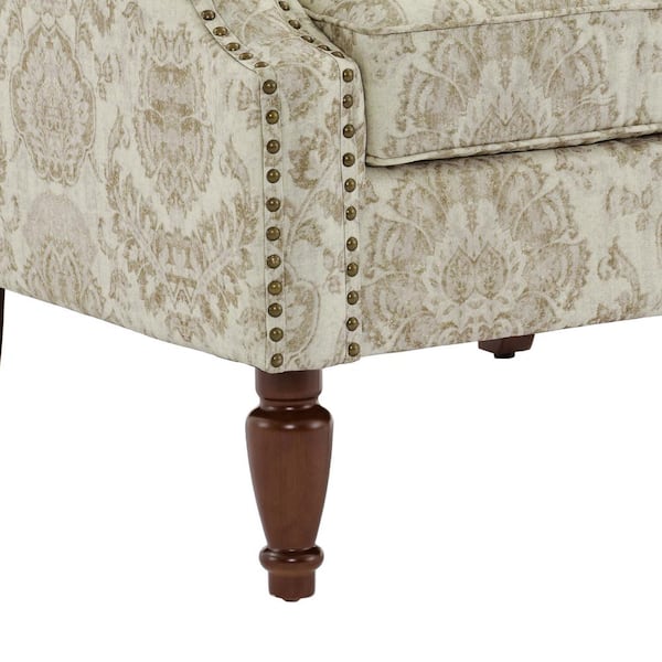 Uixe Retro White Floral Pattern Linen Nailhead Trim