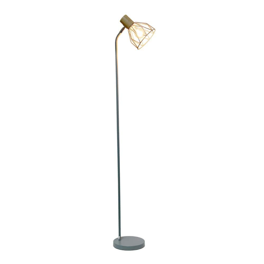 Gray Adjustable Industrial Farmhouse Floor Lamp with Wire Cage Shade
