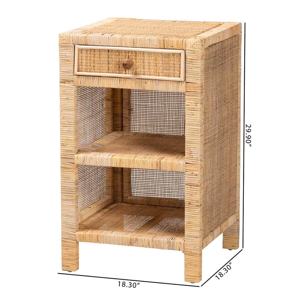 Bella Brown Mahogany and Natural Rattan 2-Drawer Night Table