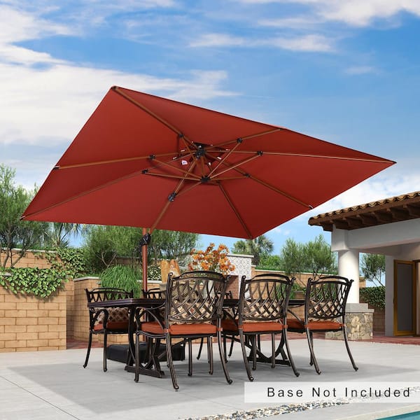 PURPLE LEAF 9 ft. x 12 ft. All-aluminum 360° Rotation Wood pattern Cantilever Outdoor Patio Umbrella in Brick Red