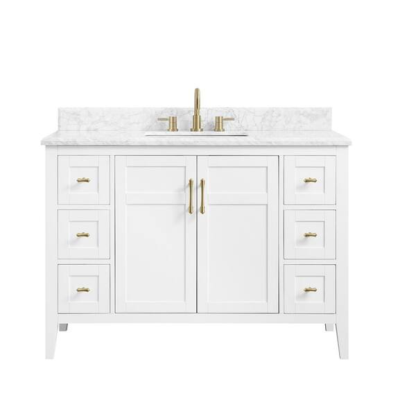 Home Decorators Collection Sturgess 43 in. W x 22 in. D x 35 in. H Single Sink Freestanding Bath Vanity in Navy Blue with Carrara Marble Top