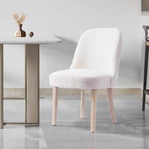 Plush Stain Resistant Boucle Upholstered Living Room Accent Side Chair with Natural Wood Finish Legs in Cream