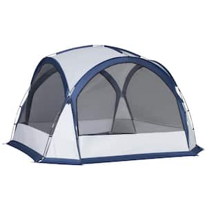 White and Blue 6-Person to 8-Person Polyester Sun Shelter Dome Tent for Camping with 4 Zipped Mesh Door