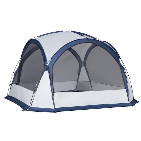 Outsunny White and Blue 6-Person to 8-Person Polyester Sun Shelter Dome Tent for Camping with 4 Zipped Mesh Door