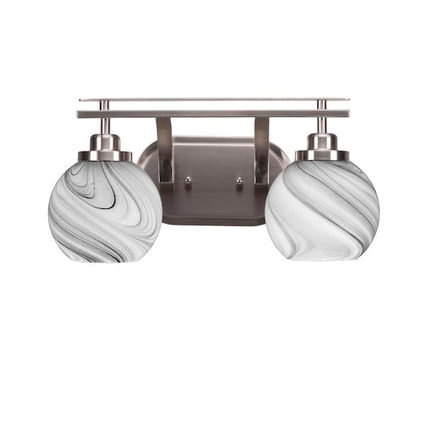 Unbranded Monroe 16.75 in. 2-Light Brushed Nickel Vanity Light 5.75 in. Onyx Swirl Glass Shade No Bulbs Included