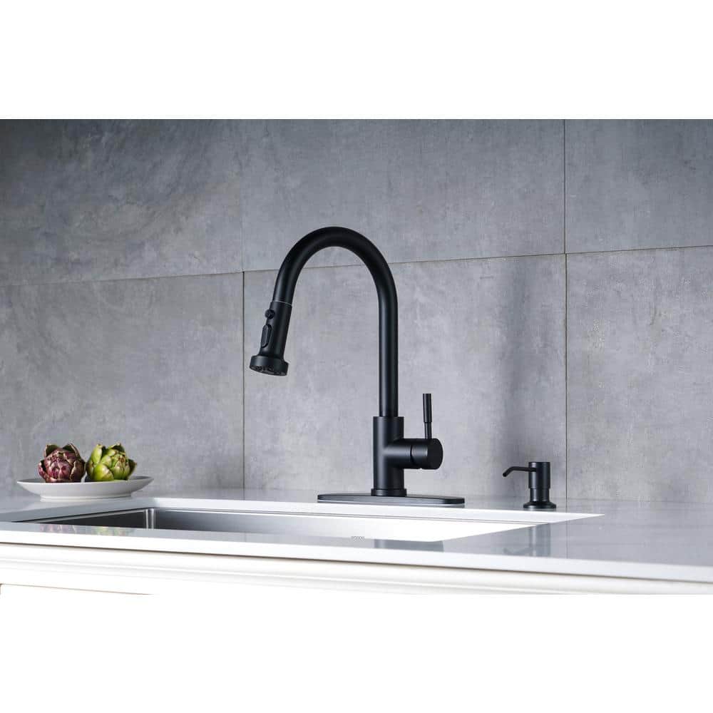 Matte Black Stainless Steel Single Handle Pull Down Kitchen Faucet