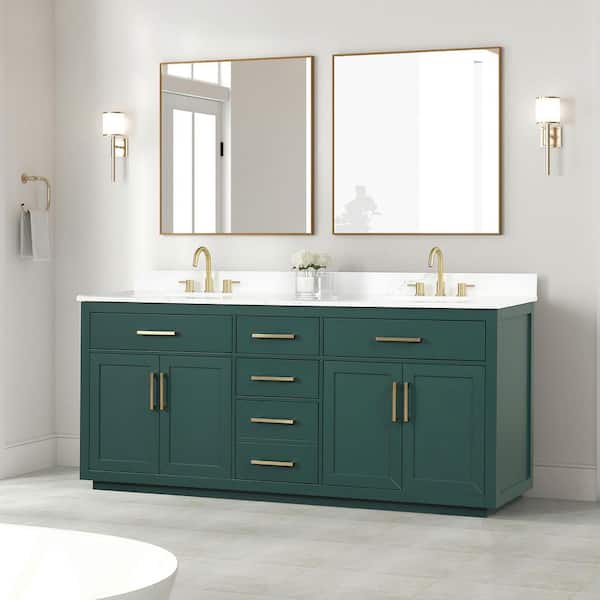 Staykiwi 80 in. W x 22 in. D x 36 in. H Double Sinks Freestanding Bath Vanity in Green with White Quartz Top