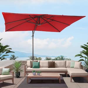 Rust Red Premium 10x8FT Cantilever Patio Umbrella - Outdoor Comfort with 360° Rotation and Canopy Angle Adjustment