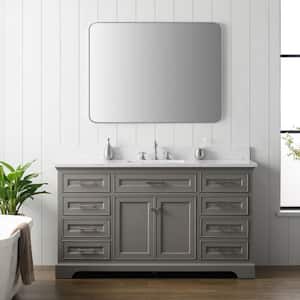 Thompson 60 in. W x 22 in. D Bath Vanity in Gray with Engineered Stone Vanity Top in Carrara White with White Sink