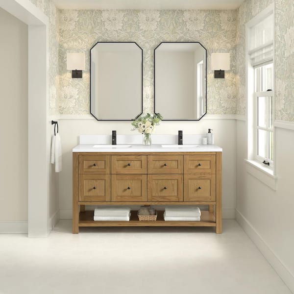 Breckenridge 60.0 in. W x 23.5 in. D x 34.25 in. H Double Bath Vanity in Light Natural Oak with White Zeus Quartz Top