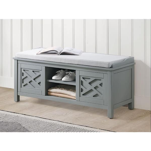 Alaterre Furniture Coventry 20 in. H Gray Wood Storage Bench with Cushion