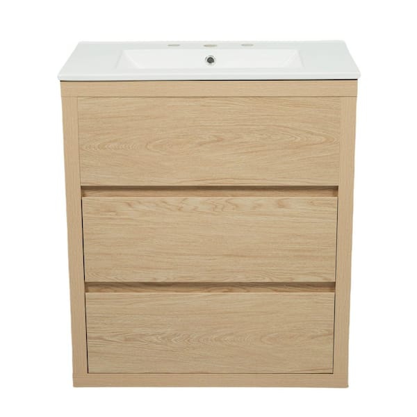 Harbor 30 in. Freestanding Single Sink Bath Vanity in Oak with White Ceramic Top and Basin Unassembled
