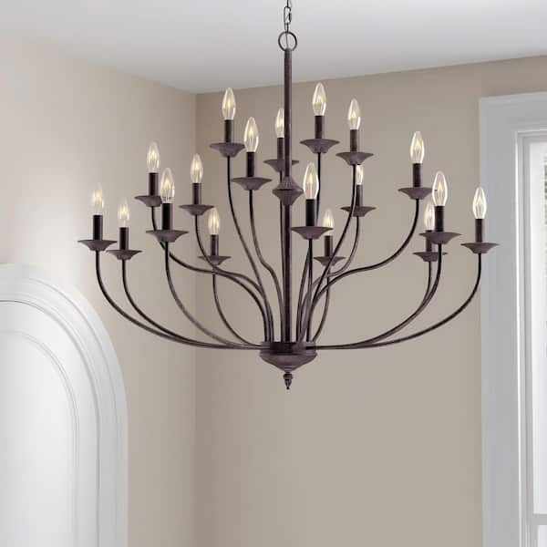 18-Light 43 in. Rust Traditional Candle Dimmable Chandeliers Dining Room Kitchen Ceiling Lights Foyer Bedroom Lighting