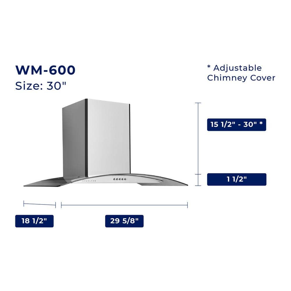 30" Stainless Steel Convertible Wall Mount Range Hood with Charcoal Filter