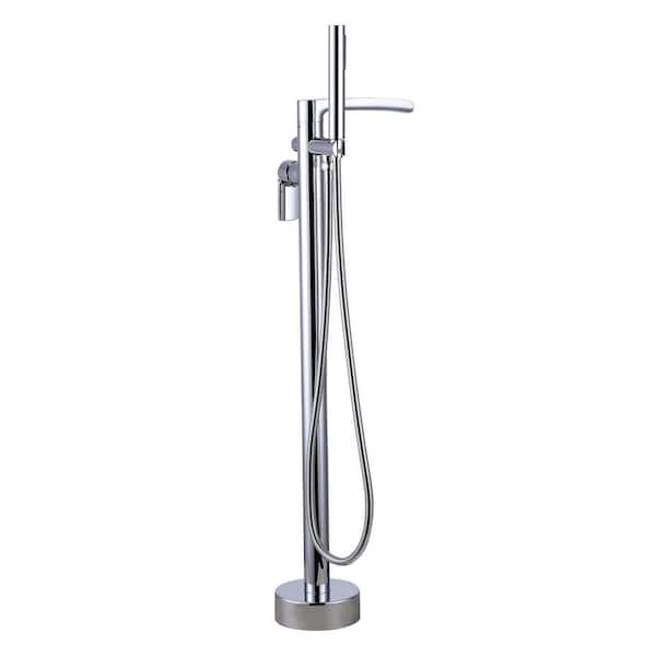 Single-Handle Brass Freestanding Tub Faucet Waterfall Bathtub Filler with Swivel Spout and Hand Shower in Chrome