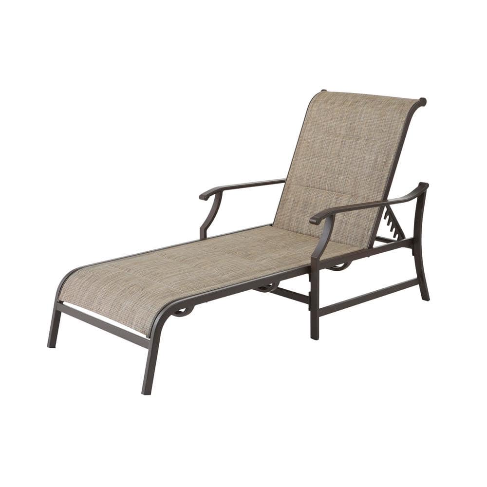 Hampton Bay Riverbrook Espresso Brown Padded Sling Steel Outdoor Patio Chaise Lounge Chair Rvb 013 The Home Depot