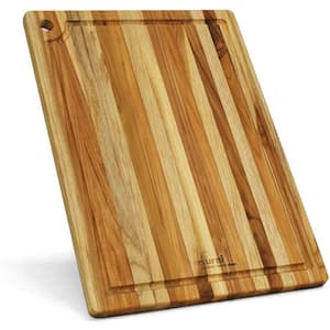 12-Piece 14 in. x 10 in. Rectangular Teak Wood Reversible Chopping Serving Board Cutting Board Set with Juice Groove