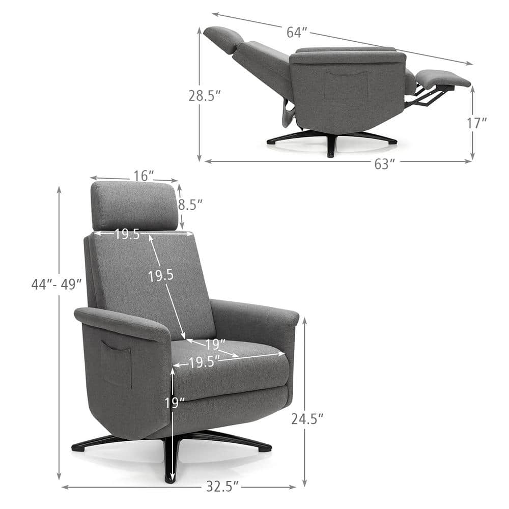 Gray Fabric Ergonomic Swivel Massage Recliner with Metal Frame