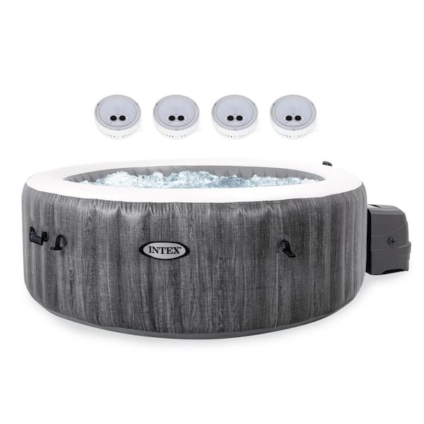 Intex PureSpa Plus Greywood 6-Person Inflatable Hot Tub 85 x 28 In Spa and Multi-Colored LED Light