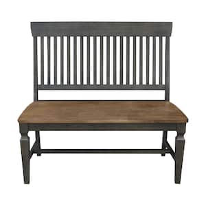 Hickory/Washed Coal Slat Back Solid Wood Bench 42.1 in. W x 22.6 in. D x 39.4 in. H
