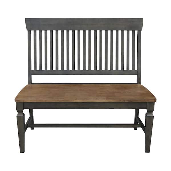 International Concepts Hickory/Washed Coal Slat Back Solid Wood Bench 42.1 in. W x 22.6 in. D x 39.4 in. H